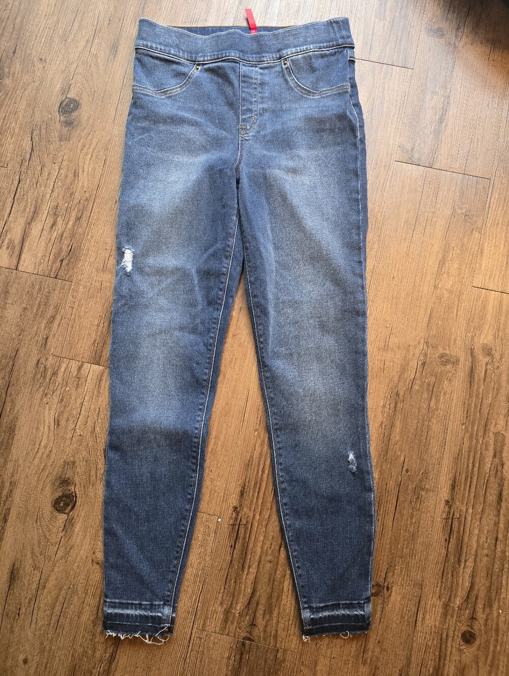 SPANX Blue High-Rise Skinny Jeggings with Subtle Distress